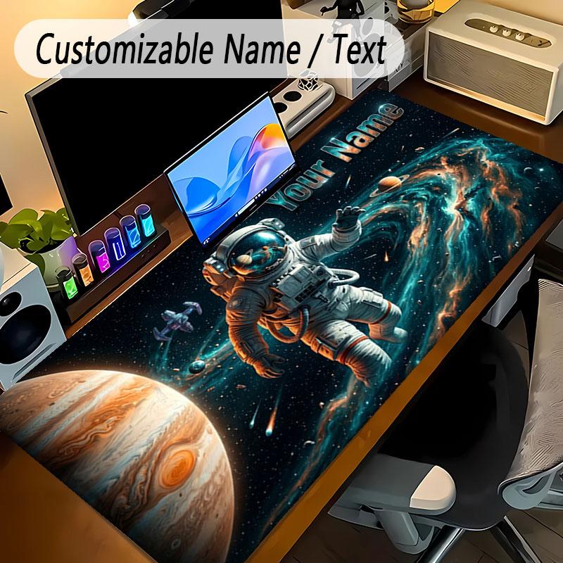 Astronaut Space Theme Personalized Mouse Pad Custom Name Text Non Slip Desk Pad For Laptop Office Desktop