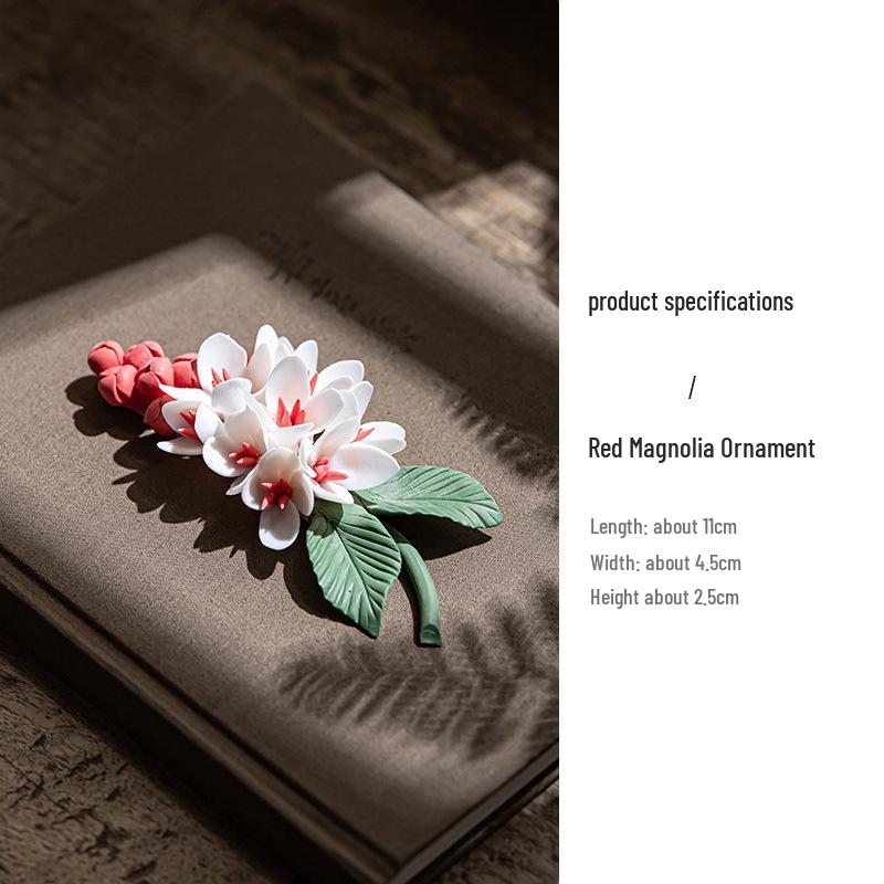 Handmade Ceramic Magnolia Incense Holder - Porcelain Flower Tea Stand Decor
