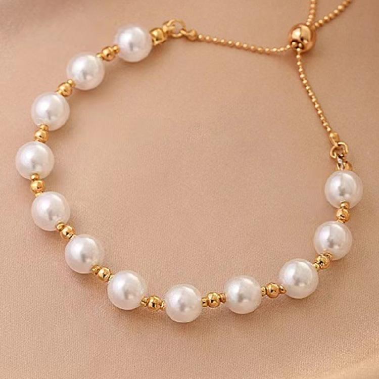 Fashionable Imitation Pearls Stretch Bracelet Minimalist Style Elastic Cord Pull-out Handchain Jewelry For Women Girls