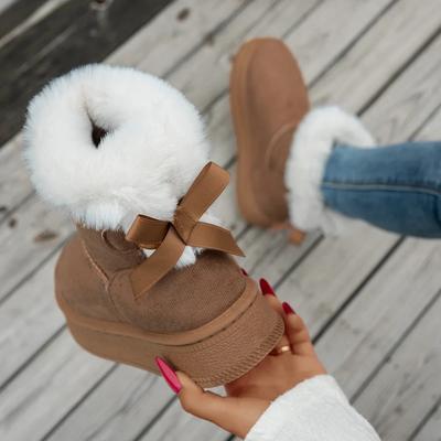 Mode Femmes Bottes de Mode Décontracté Extérieur Hiver Chaud Longueur Cheville Confortable Chaussures de Neige Femmes 2025 Nouveaux Nœuds Papillon Bottes Féminines Dames