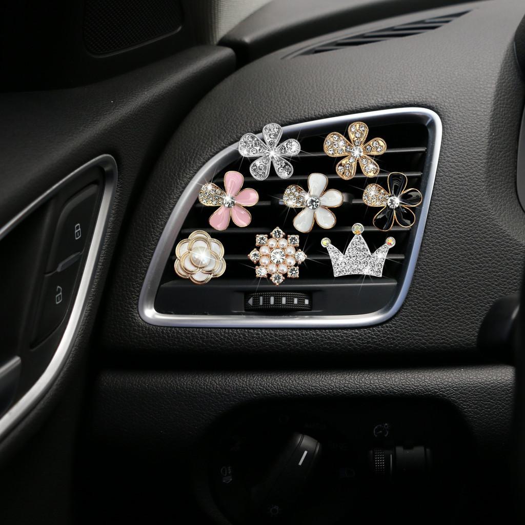 Couronne de Fleurs en Métal Clip de Décoration pour Bouche d'Aération de Voiture Clip Décoratif Unique pour Bouche d'Aération de Climatisation de Voiture Design Flocon de Neige Personnages)