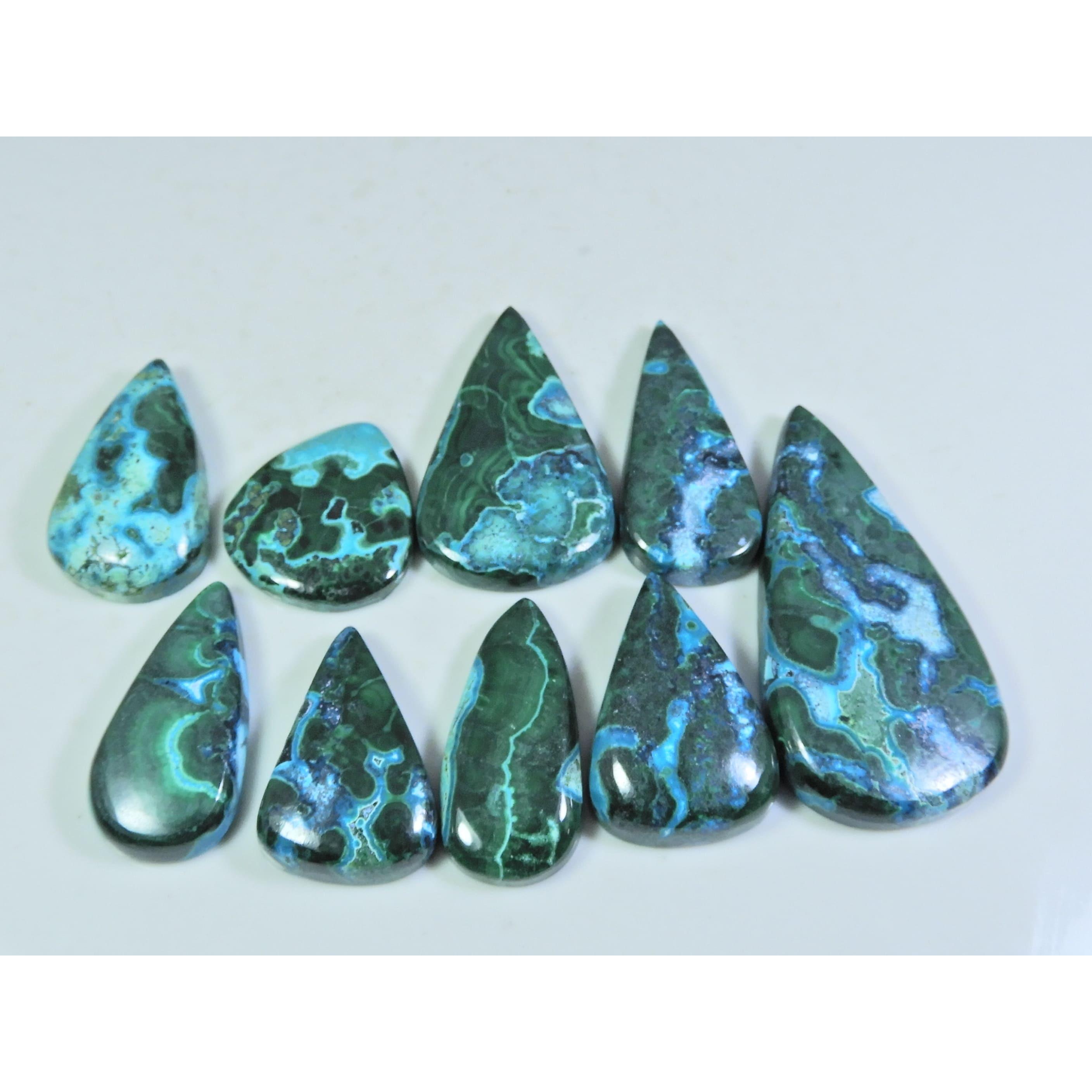 

20X23-23X46MM Natural Chrysocolla Malachite Pear Cabochon Gemstone 09Pcs Lot C-140