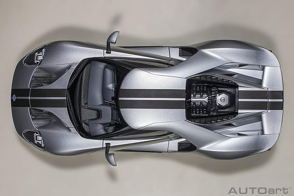 AUTOart 1/12 Scale Ford GT 2017 Metallic Silver/Black Stripes Finished Product 12108