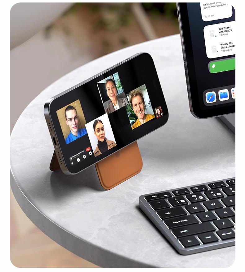 Magnetic Folding Stand & Card Holder for iPhone 17, 16, 15 with MagSafe-Compatible Leather Design