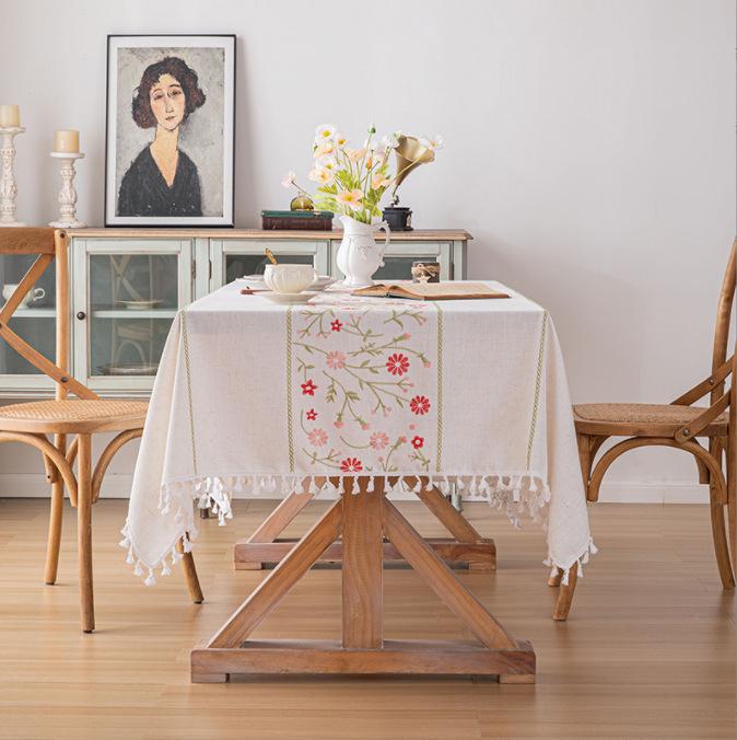 

Amazon Pastoral Embroidery Fringed Tablecloth Embroidery Flower Fabric Imitation Cotton And Linen Coffee Table Placemat Tablecloth Retail 90*90cm