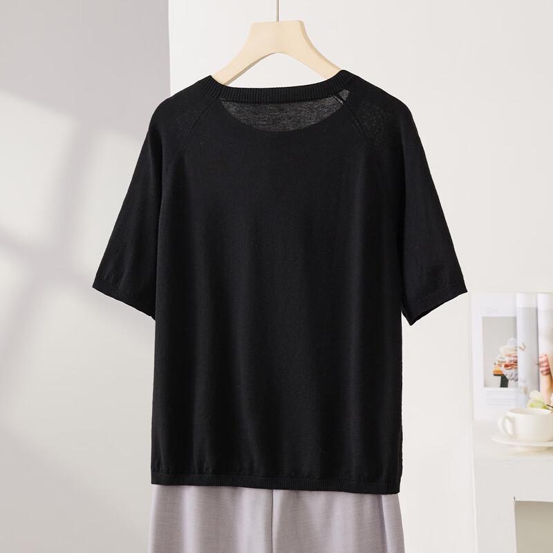 Women's Mulberry Silk Blend Short Sleeve Knit T-Shirt