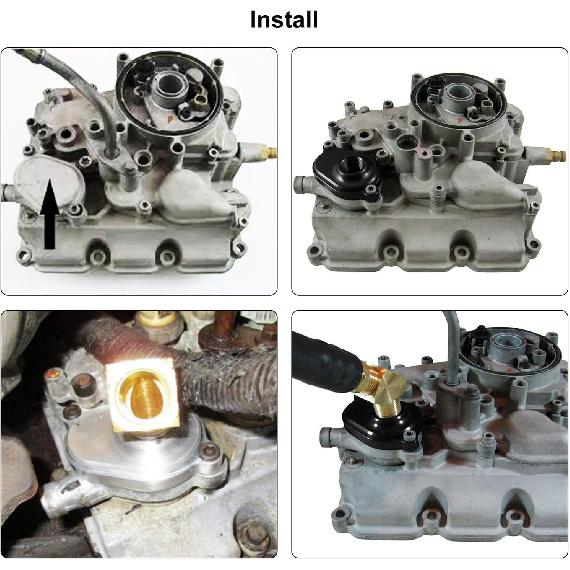 CARMOCAR 6.0L Oil Cooler Flush Kit with Black Aluminum Anodize Adapter replacement for Ford 2003 2004 2005 2006 2007 2008 2009 2010 Diesel