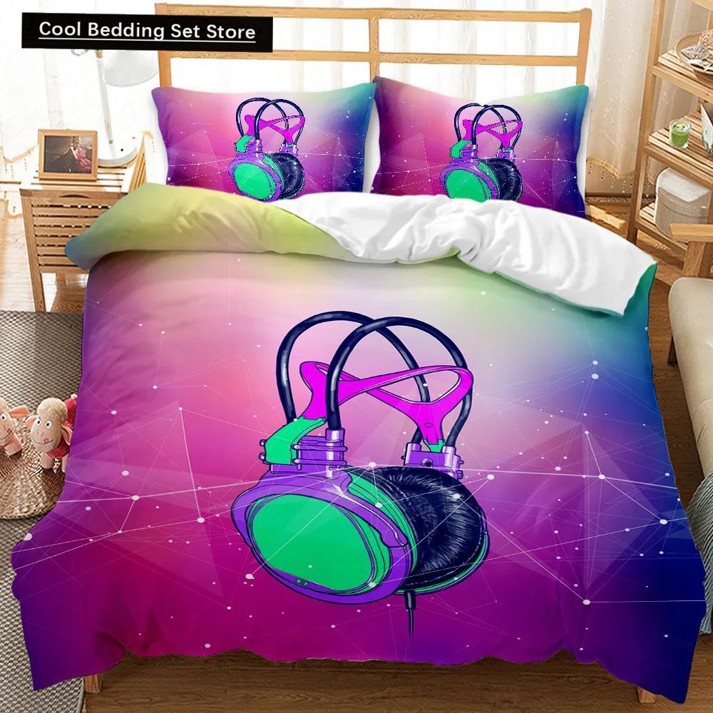 Music Duvet Cover Set Cool Colorful Headset Bedding Set Kids Boys Girls Bedding Set Music Queen King Size Polyester Qulit Cover
