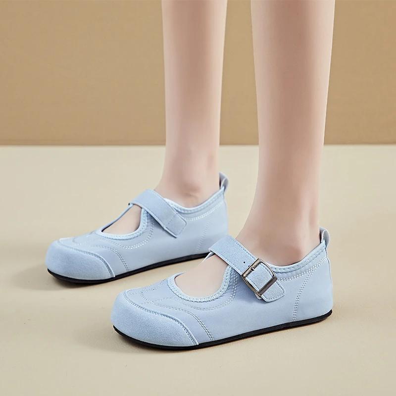Fashion 2025 Summer Footwear Elegant Shallow Women's Flat Shoes Outdoor Buckle Strap Soft Sole Concise Comfortable Casual Walking Flats