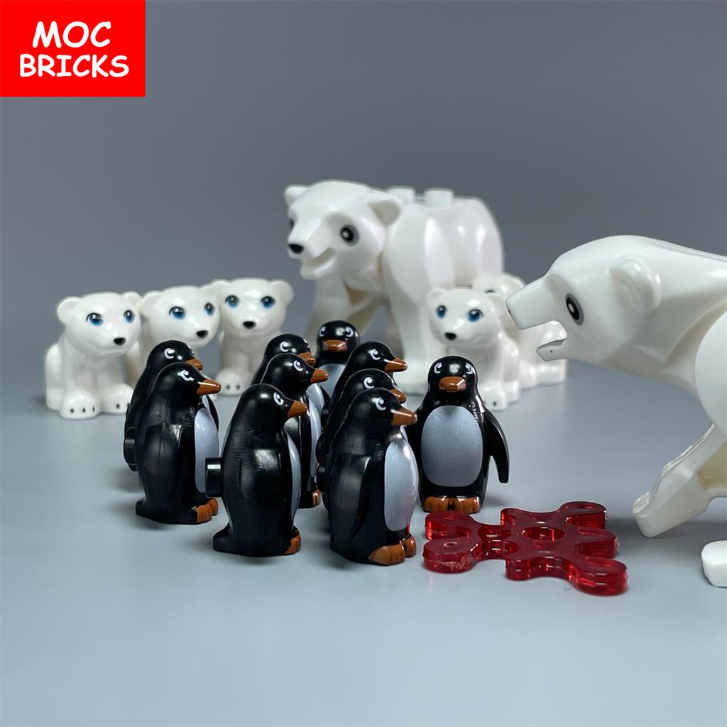MOC Bricks Ice Animal Polar Penguin Beach Building Blocks Assembled Toys For Children Education Gifts
