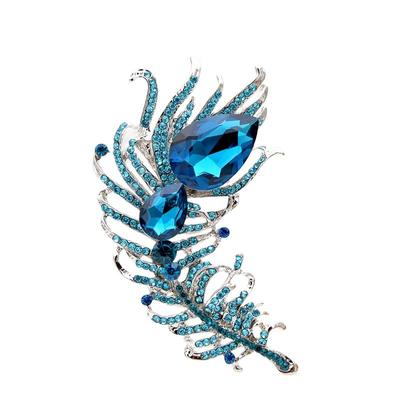 Neue Große Kristall Feder Broschen Für Frauen See Blau Farbe Mantel Pin Hochzeit Schmuck Party Zubehör Geschenk