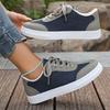 Fashion Women's Fashion Lace Up Casual Sneakers Blue Denim Mix Color Flat Shoes Woman Lightweight Non Slip Sports Shoes Plus Size 36-43