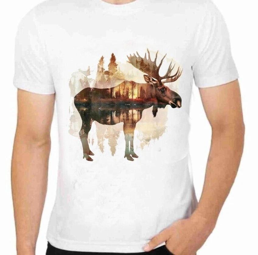 Montana Moose and Trees Silhouette T-Shirt for Men Apparel Wildlife Animal Art 2XL