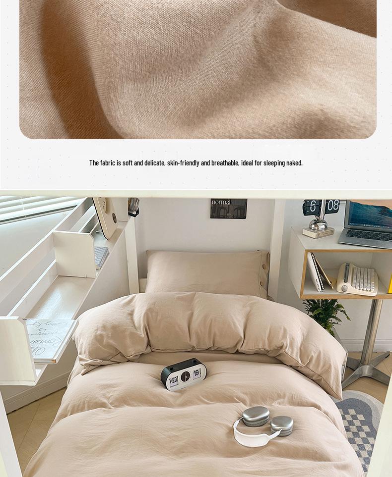 MUJI-Inspired Solid Color Cotton Button-Down Student Bedding Set - Japanese Style, Skin-Friendly, Four-Piece College Set