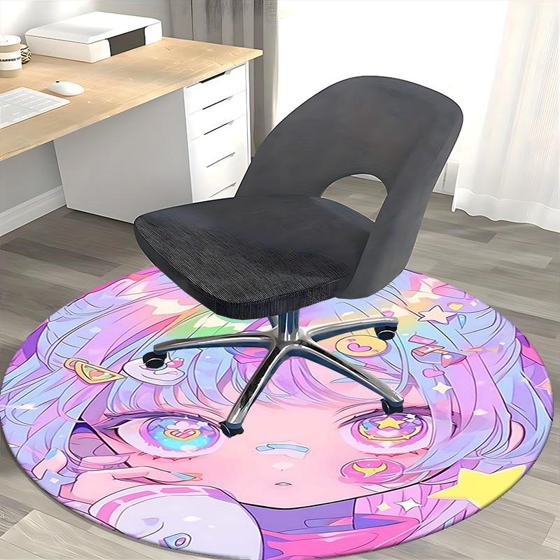 1pc Anime Design Round Carpet Cute Girl with Heart Glasses Chair Mat for Office, Home Decor, Living Room, Bedroom, Game Room Festival Gift