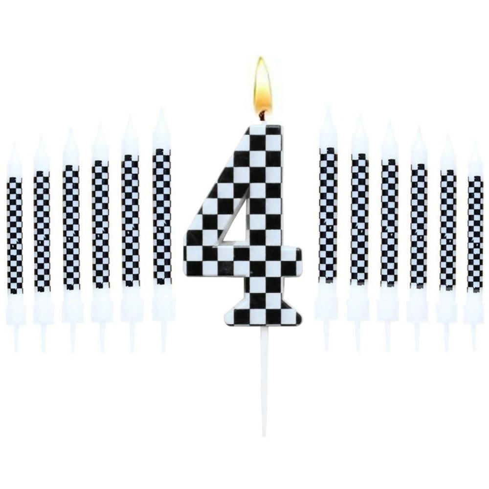 13 Pcs Racing Cars Themed Birthday Candles 12DoubleWhite Race NumberCheckered Candle Cake Topper for Racing Car Party