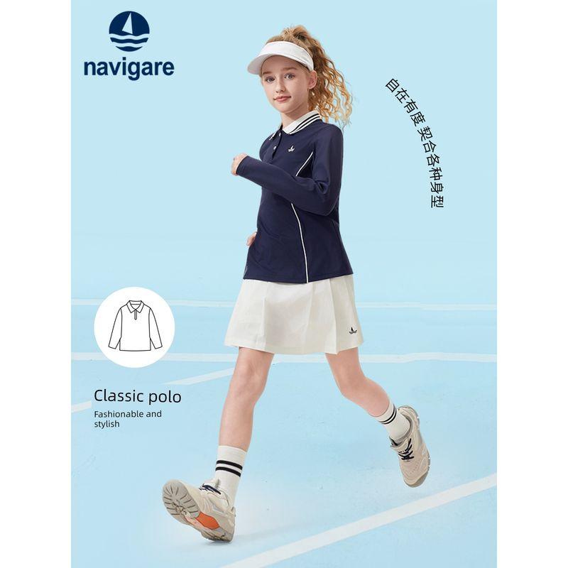 Navigare Italian Small Sailboat Kidsren's Polo Shirt 2026 Spring New Girls' Long-Sleeved Sports Top