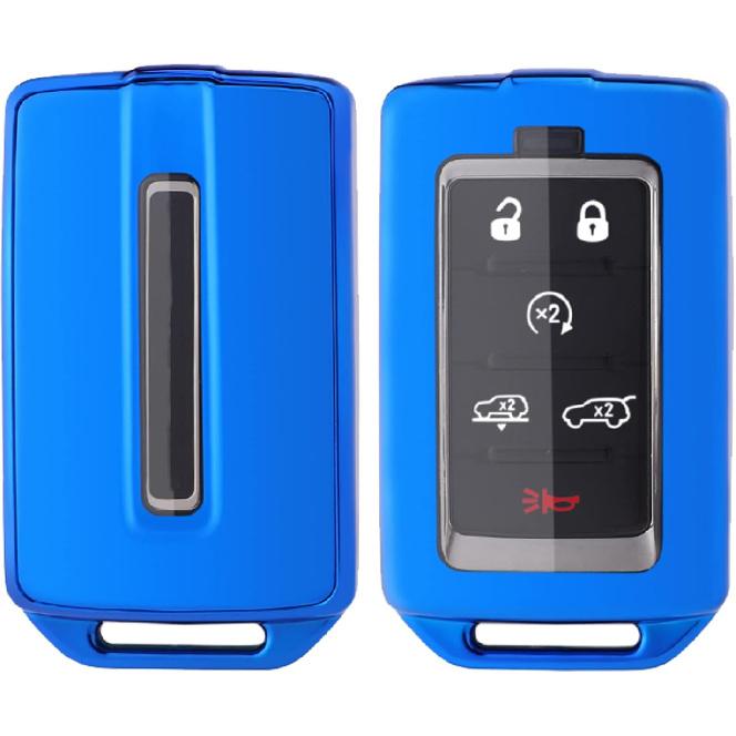 Key Fob Cover Case Fit for Jeep Grand Cherokee Grand Wagoneer Soft TPU Keyless Entry Remote Holder Skin Protector (Blue)