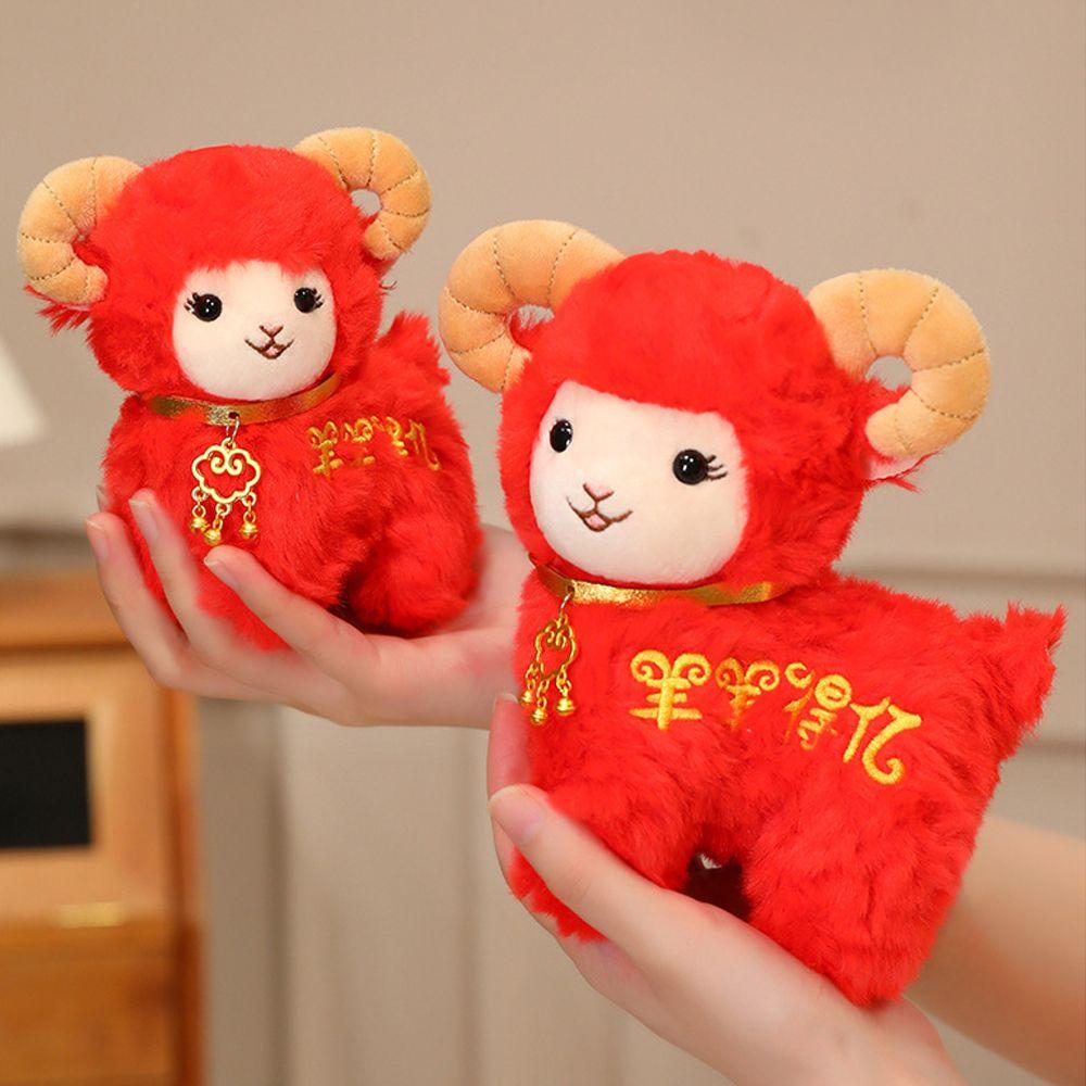 Horn Sheep Plush Toy Red Plush Year of the Sheep Mascot Gifts Plush Goat Toy Festive Gift