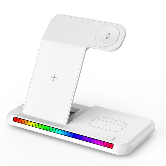 

3 в 1 складная лампа звукоснимателя беспроводная зарядная подставка для iPhone15 14 13 12Pro Max Plus iWatch AirPods3/2 быстрая зарядная станция белый