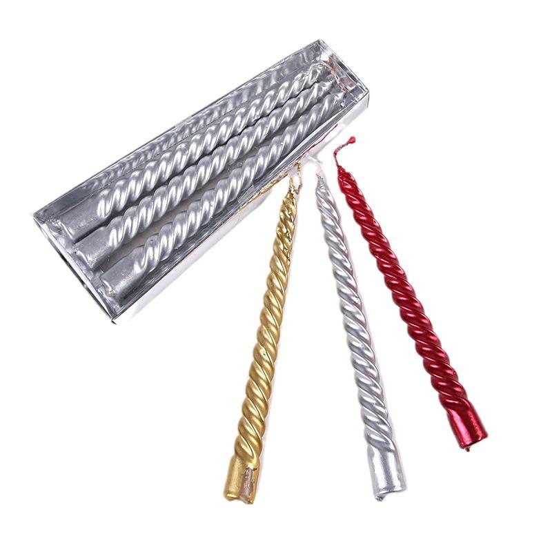 8-10 Inch 4-pack Electroplated European Thread Long-stem Candle Gold, Silver, Red and White Spiral Candle for Decorative Candle Holder