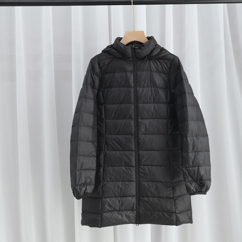

Light Down Jacket Women s Medium and Long 2026 Autumn and Winter New Korean Version Slim Fit Large Size Light Jacket Removal Cap 7XL чорний