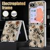 Vintage Flower Print Case For Samsung Z Flip 8 7 6 5 Hybrid 3in1 Leather Skin Plating Frame Hard Folding Phone Cover For Galaxy Z Flip8 Flip7 Flip6