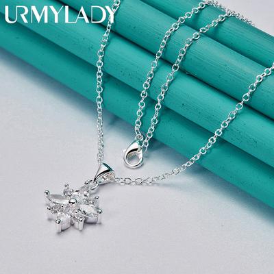 URMYLADY 925 Sterling Silver AAA Zircon Flower Pendant Necklace Chain For Women Wedding Engagement Jewelry