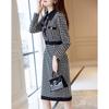 Women's Houndstooth Lapel Long-Sleeve Dress