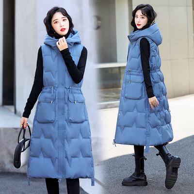 Chalecos de invierno sin mangas para mujer, moda, con capucha, parkas largas, chalecos cálidos con cremallera, abrigos de plumas, parkas, prendas de vestir exteriores