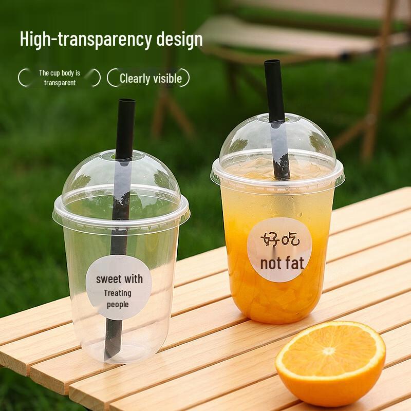 Baijie Disposable Milk Tea Cups with Lids, Straws & Stickers