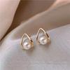 Silver Needle Simple Water Drop Pearl Stud Earrings Women's Fashion Personality Creative Earrings Ins Style Literary Ear Jewelry