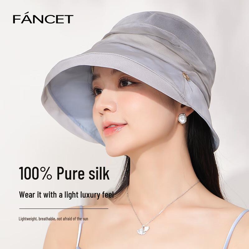 FANCET Elegant Mulberry Silk Roll-Brim Sun Hat 57cm