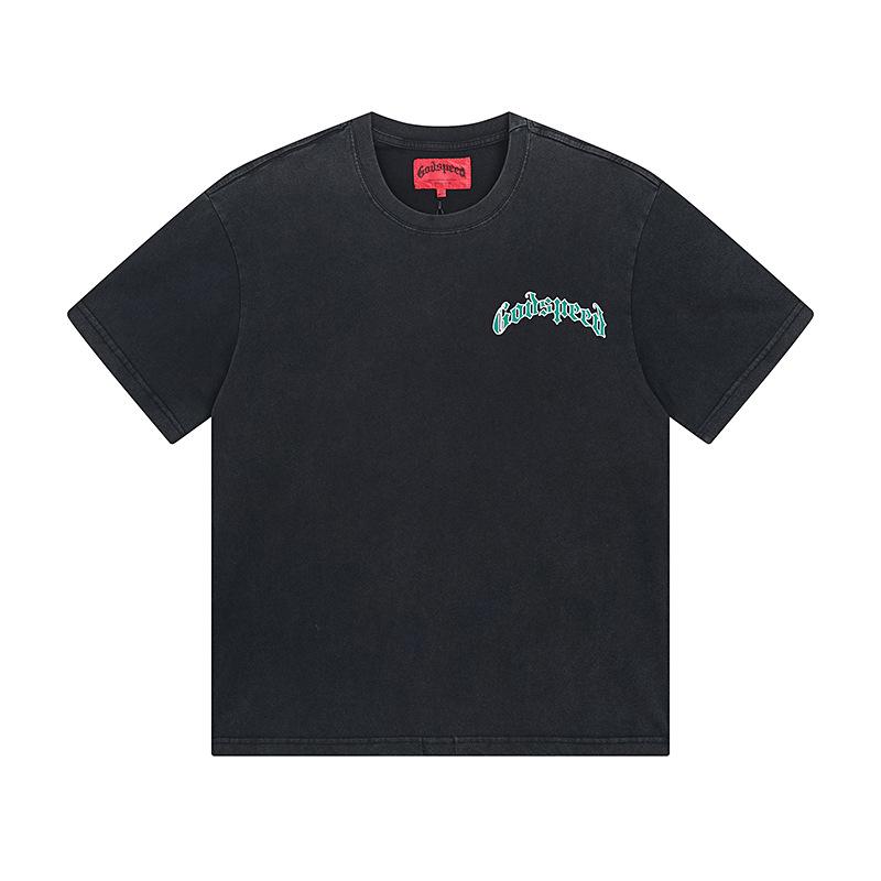 Cross-border trendy brand GS Skull Band Alphabet Printing Washing Water Short Sleeve Loose T-Shirt Men's and Women's High Street Retro Half Sleeve