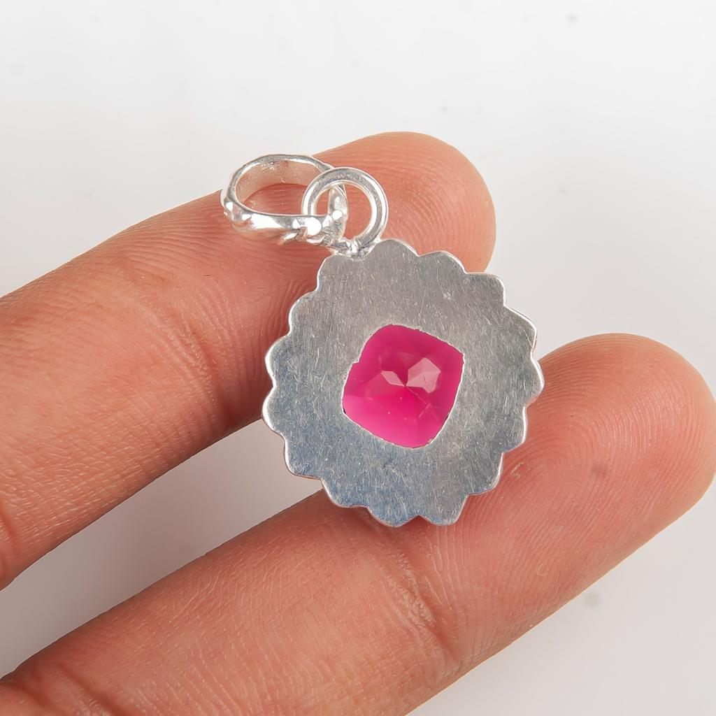 Pink Rubellite Gemstone 925 Sterling Silver Jewelry Handmade Boho Pendant 1.37" PP-34-11