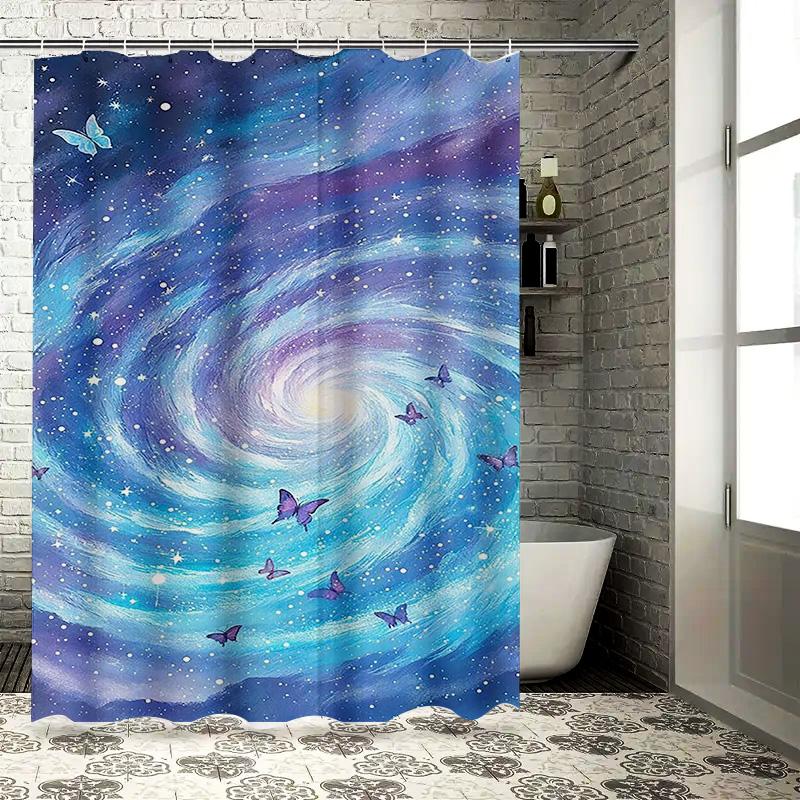 Galaxy Swirl with Butterflies Waterproof Shower Curtain Heat Resistant Machine Washable Non-Transparent 180x180cm