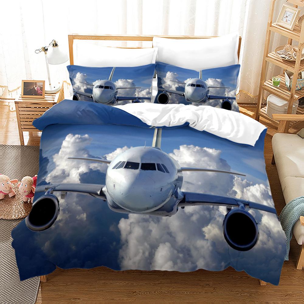 Airplane Duvet Cover Set King Queen Size for Kids Children Teens Aviation Aircraft Sky Bedding Set Polyester Comforter Cover