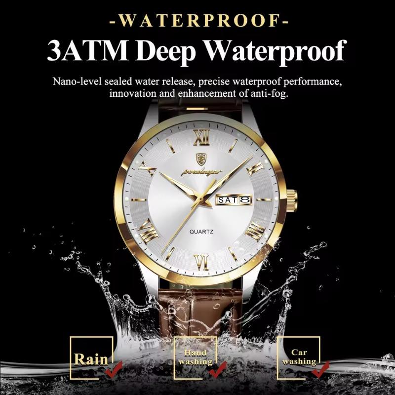 POEDAGAR Luxury Fashion Watch for Man Leather Date Week Casual Quartz Clock Waterproof Luminous Business Watches Reloj