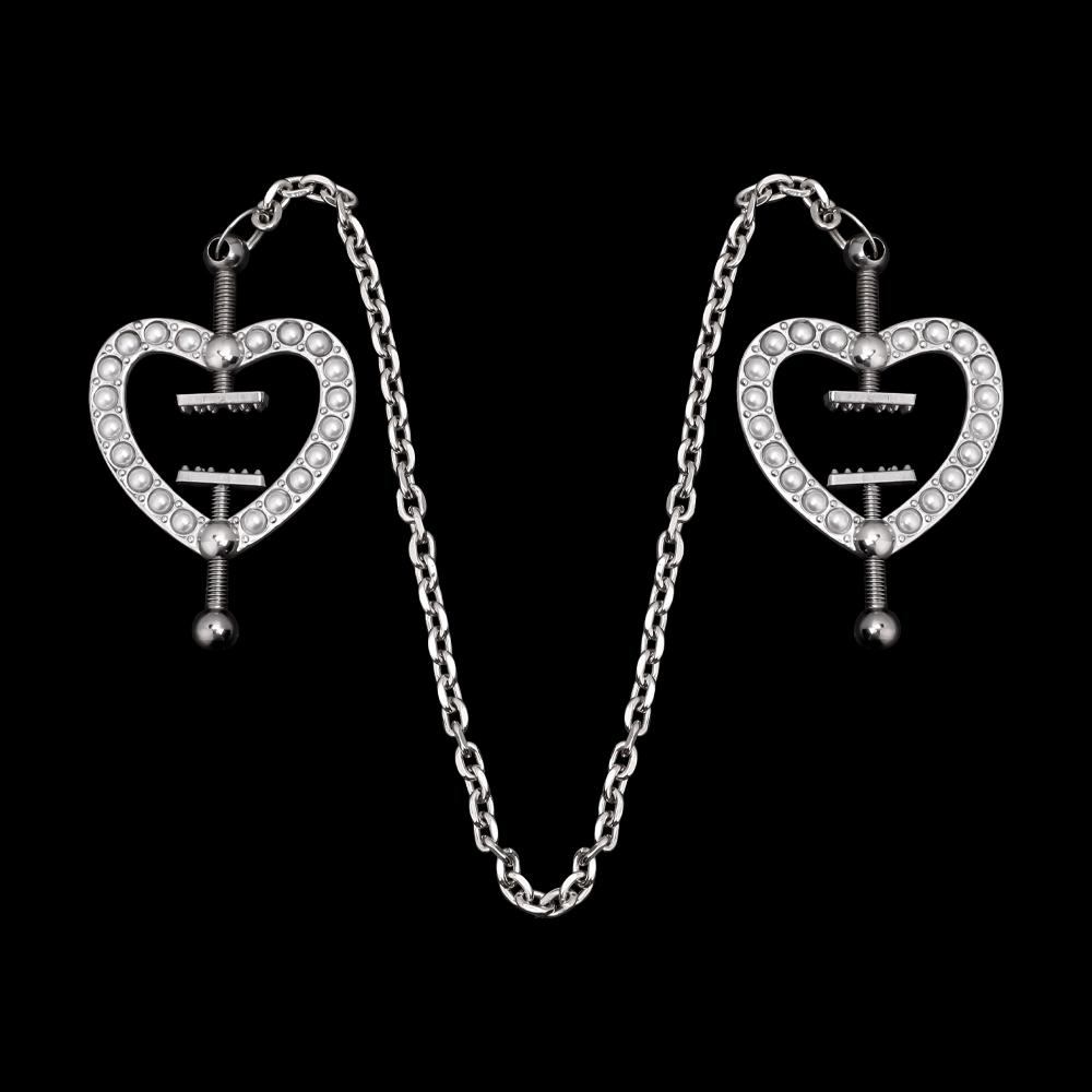 New Love Shaped with Pearl Nipple Clamps Steel Breast Stimulator Clips Spring Pull Slave Bondage Flirting Women Toy Accessories