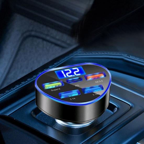 66W USB Phone Charger Type C QC 3.0 Fast Charging LED Car Interior Accessories