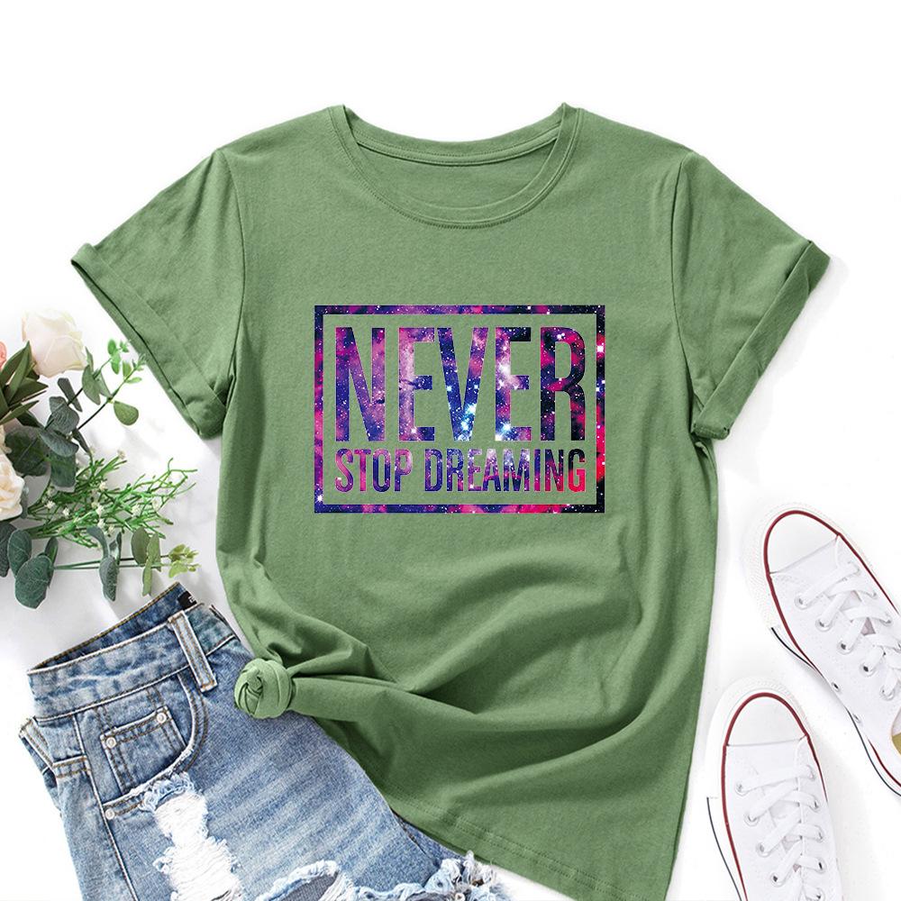 Inspirational Letter Print Cotton Loose Round Neck Short Sleeved Women's T-shirts