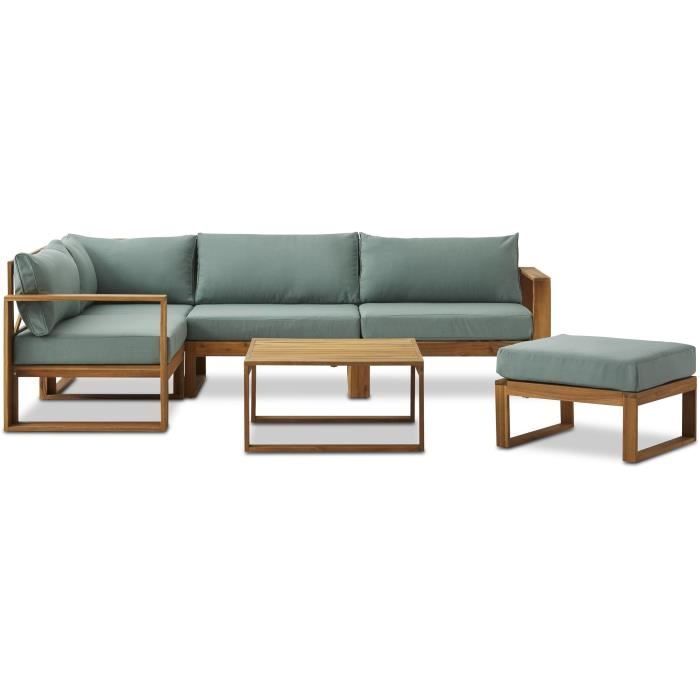 Modular Corner Garden Set LEVATA OTTOMAN - FSC Acacia Wood - 6 People - Blue Green + Cover Included