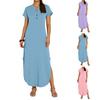 Women's Color Casual Fashion Short Sleeved V-neck Dress