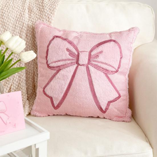 Yousheng  45x45CM Valentine's Day Bow Throw Pillow Cover Pink Bowknot Pillow Case Home Living Room Bedroom Sofa Bed Decorative Square Cushion Cover