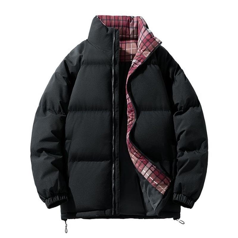 Winter Women's Fashionable Casual Stand Up Collar Plaid Warm Cotton Jacket