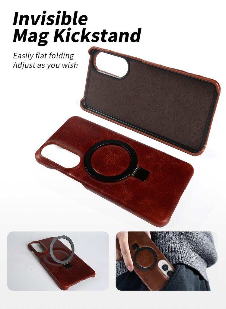 Foldable Bracket Stand Genuine Leather Phone Case For Samsung Galaxy S25FE S24 S23 S22 S21 S20 Kickstand Protective Back Shell