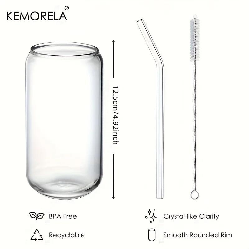 Glass Beer Cups Set Comes With Straw And Cleaning Tools Transparent Beverage Milk Tea Coffee Cup Suitable For Home Bar Parties