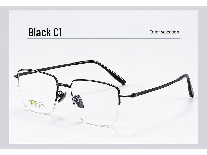 Danyang Men's Half-Frame Myopia Glasses, Memory Titanium Business Eyebrow Line, Model 8047.