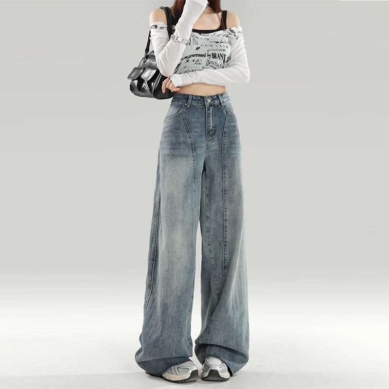 

Women s 2025 Summer High-Waisted Wide-Leg Scythe Jeans - Stylish, Loose, Floor-Length Design Medium