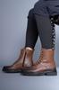 Men's Fashion Faux Leather Flat Heeled Bootie Brown Zipper Boots Shoes
